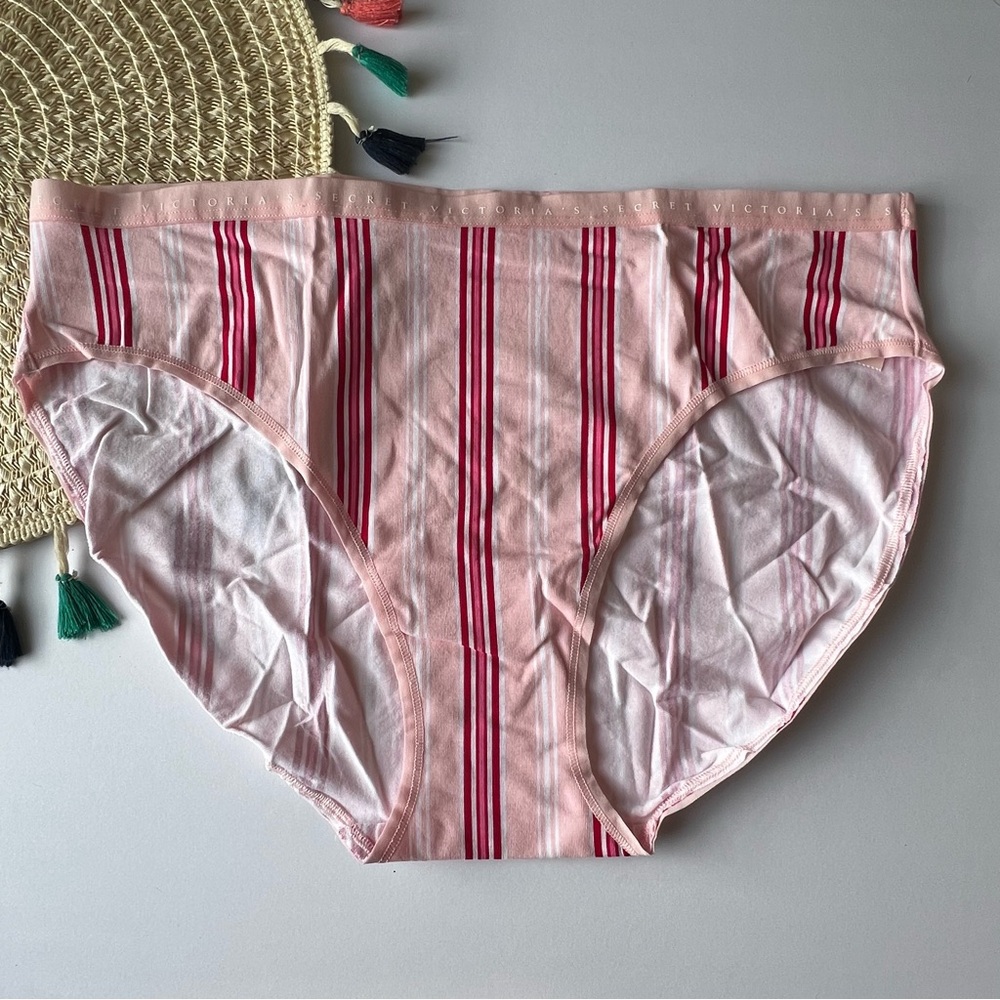 Victoria's Secret Stretch Cotton High-Leg Brief Candy Cane Stripes XL NEW